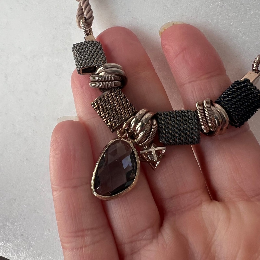 Unique mixed media off center jewel rope knot adjustable necklace - Picture 3 of 5